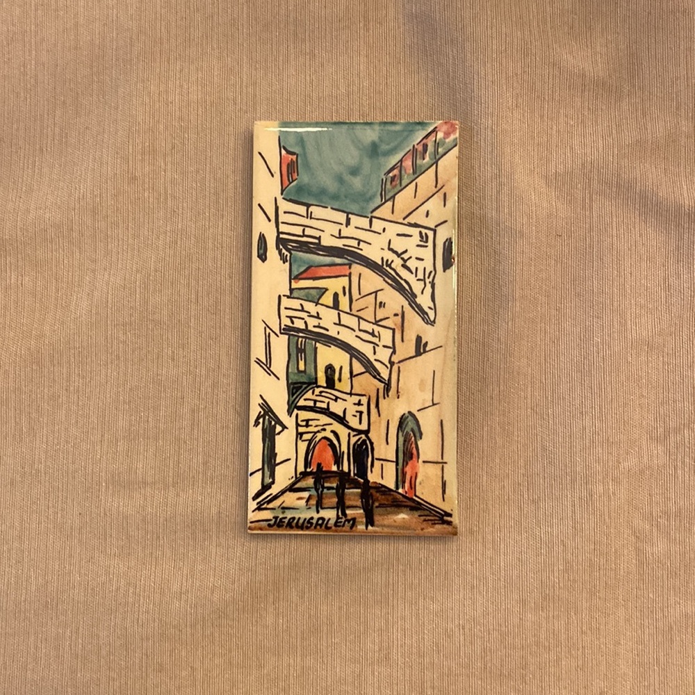 Hand painted ceramic wall hanging, scene of old Jerusalem